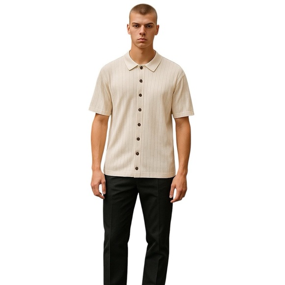 NEW J.CREW FACTORY Ribbed Cream Cotton Sweater Polo | Size M | Button Front - Picture 1 of 11